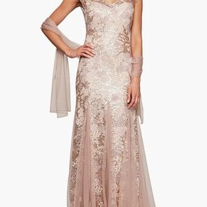 Alex Evenings Dusty Pink Cap Sleeve Maxi Gown